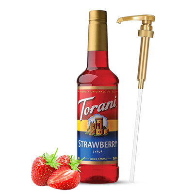   Syrup Pump Dispenser + Torani  Strawberry Syrup, 25.4 Oz - Coffee Syrup Pump &