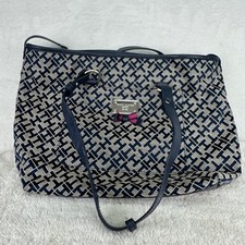 Tommy Hilfiger TH Monogram Tote Bag Navy Beige Purse Handbag Shoulder Bag