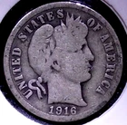 1916 BARBER SILVER DIME 10C