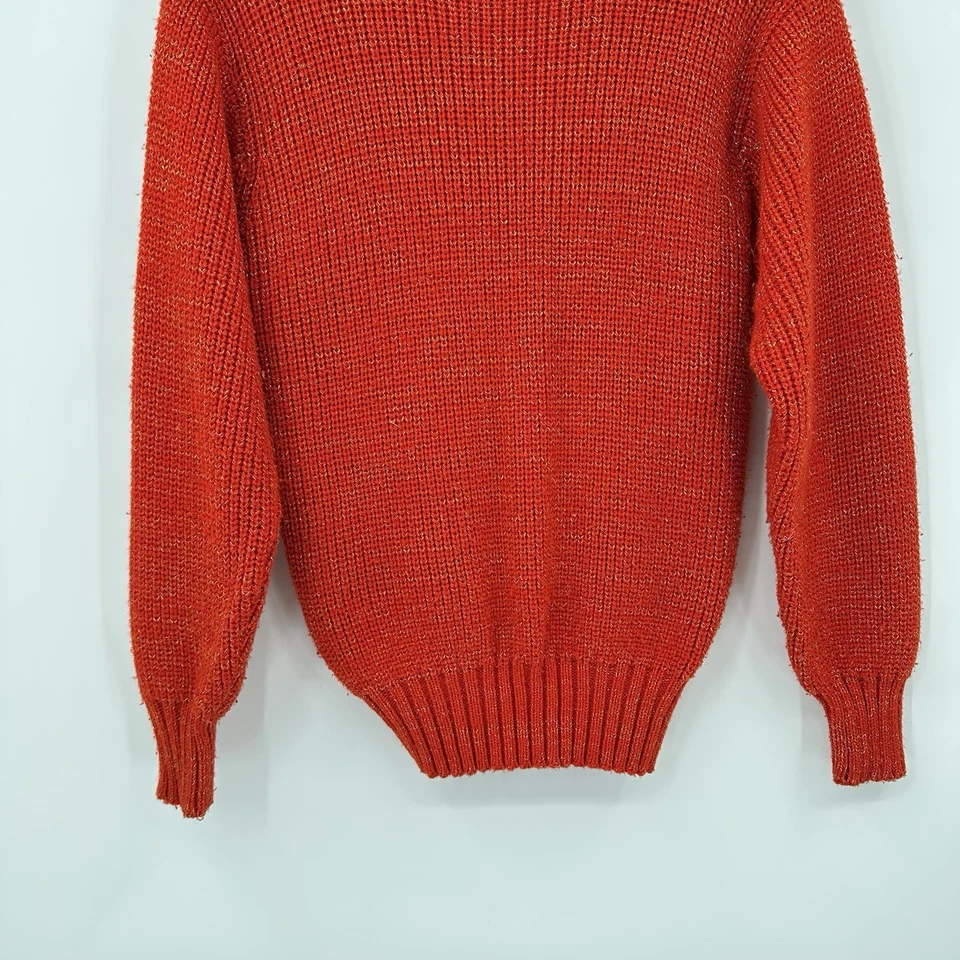 SUÉTER CUELLO ALTO METÁLICO VINTAGE AÑOS 90 tejido retro universidad preppy naranja M Foto 4 de 4
