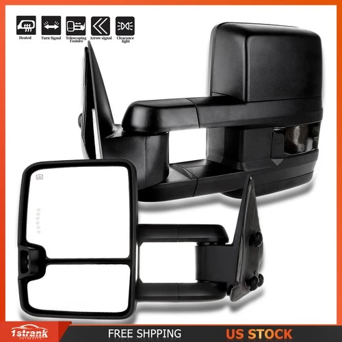 Power Heated Tow Mirrors W/LED Signal Light For 99-02 Chevy Silverado 2500 1500