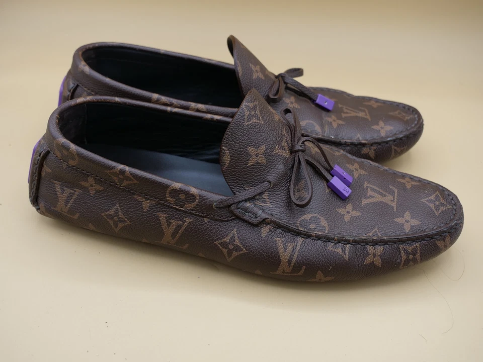 Louis Vuitton Driver Moccasins Monogram Eclipse Brown With Purple LV 9.5 US 10.5 - Image 4 of 4