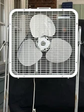 Vintage Country Aire 2 Speed Metal Box Fan with Rolling Adjustable Stand