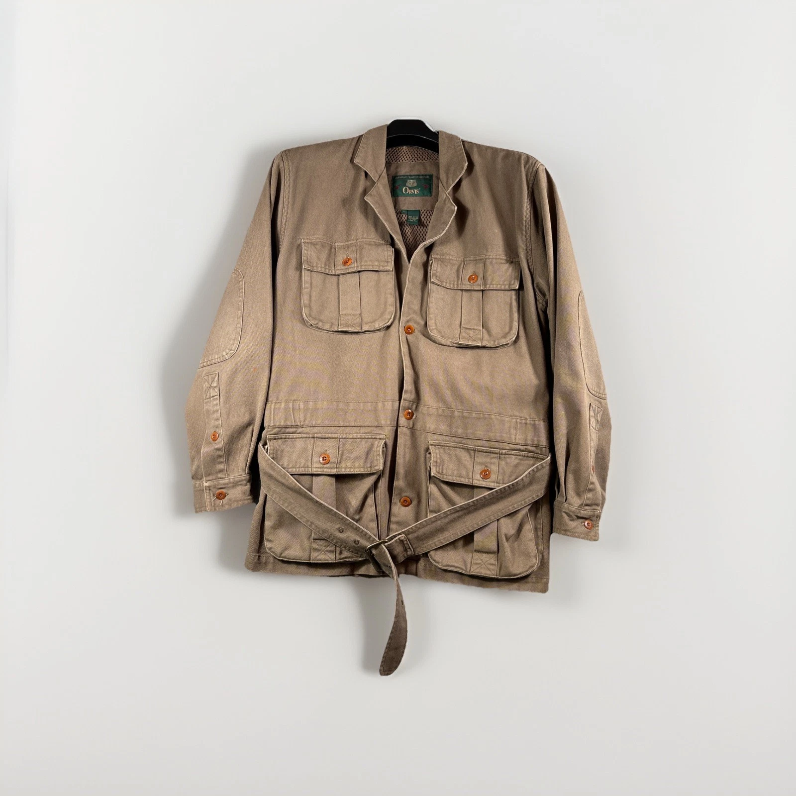Vintage Orvis Mens Travel Jacket Large Fishing Olive Green Button Jacket