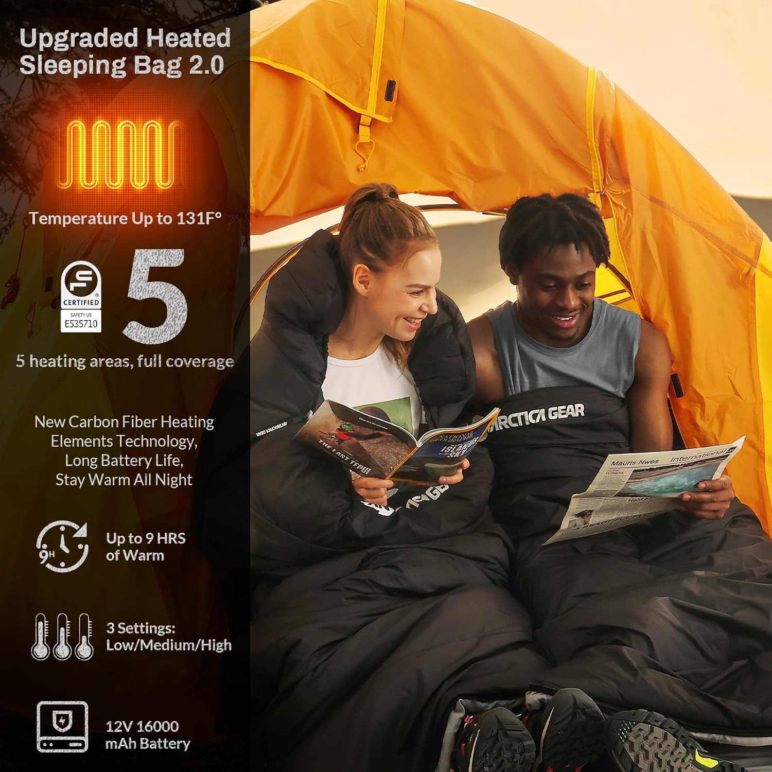 Antarctica Gear Heated Sleeping Bag, 5Pcs Heating Areas Sleeping Bags with 16000