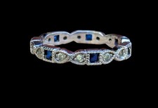Sapphire  Cubic Zirconia CZ Sterling Silver Eternity Ring Size 7