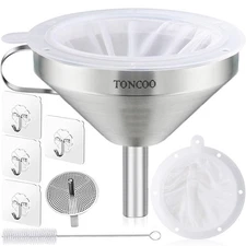5 Inch Stainless Steel Funnel with Strainer and 200 Fine Mesh Filter, Gold 