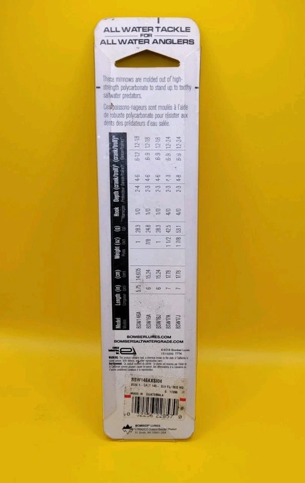 Bomber Lures 6" A-Salt Minnow Crankbait 7/8 oz Red Head White Silver BSW146AX12 - Image 2 of 4