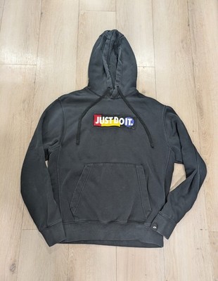 Vintage Mens Nike Black ''Just Do it'' Color Block Logo Pullover Hoodie Size M