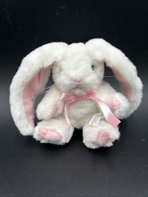 Bunny Rabbit White Pink Bow 6  Tall With 5  Floppy Ears Moveable Arms And Legs