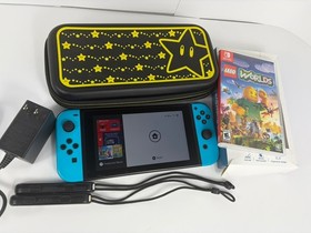Nintendo Switch Console Black Blue Wi-Fi + Lego Worlds + Case