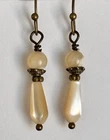 Little Bronze and Mother of Pearl Teardrop Dangle Earrings. Summer. Beach. Ocean