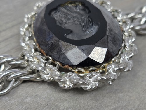 Whiting Davis Cameo Intaglio Black Silver Chain Belt / Necklace Unsigned Vintage - Picture 12 of 15