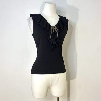 Y2K Black Ruffle Top Euro Whimsigoth Witchy Fairy Grunge Boho 34-40 Inch Bust