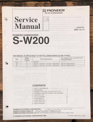 Pioneer S-W200 Subwoofer Service Manual *Original*
