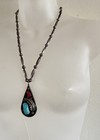 Old Pawn Navajo Sterling Turquoise Coral 2.5” Teardrop Pendant on Pearls Sgd CW — photo 5