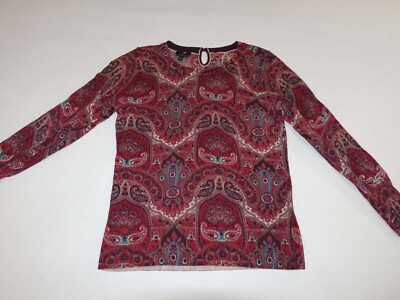Talbots Women's Paisley Print Pure Merino Crewneck Sweater Petite Medium PM Red