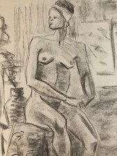 Bel Disegno Carboncino Donna Nera Nuda Erotica Cubista Post Cubismo Carta 1960