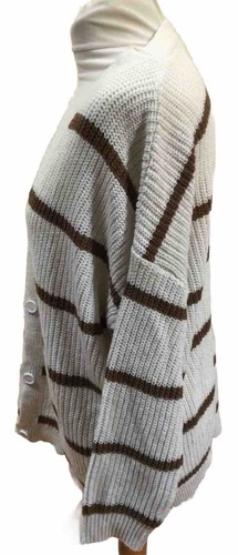 Cardigan donna CREMA E RIGHE MARRONI completo di cotone TAGLIA UNICA. SPEDIZIONE GRATUITA - Foto 2 di 5