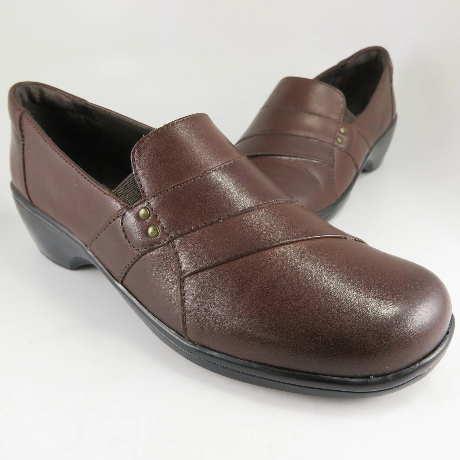 Mocassini Clarks MAY MARIG con zeppa da donna taglia 8M in pelle marrone a strati slip on