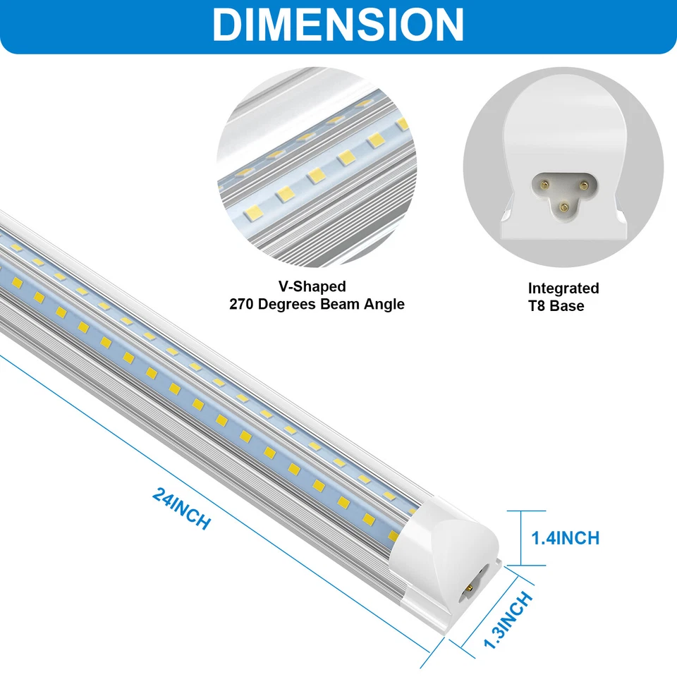 18W 28W T8 2FT Integrated LED Tube Light Bulb 5000K~6500K LED Shop Light Fixture - Image 4 of 4