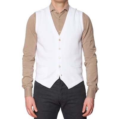 GRAN SASSO for VANNUCCI White Cotton Knit 5 Button Vest Waistcoat NEW