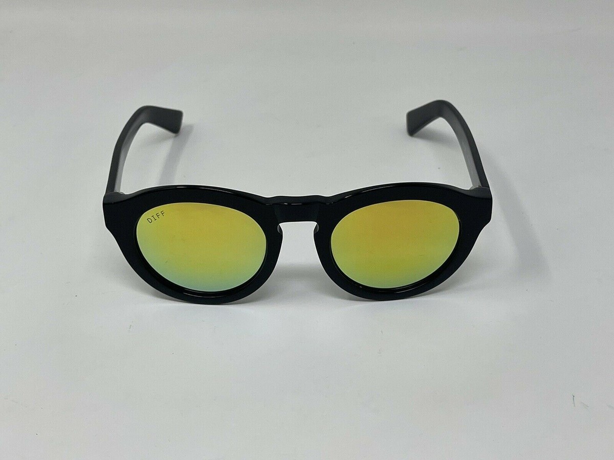 DIFF Eyewear Sunglasses Dime Dark Black Gold Mirror Lens 