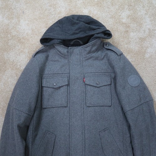 Levi's Full Zip pea coat Jacket Men's small Gray hooded - Picture 2 of 11