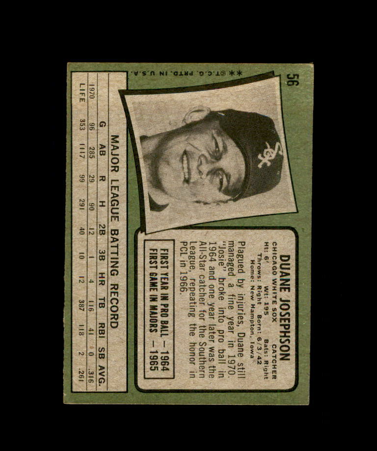 1971 TOPPS BASEBALL CARD CHICAGO WHITE SOX 56 DUANE JOSEPHSON eBay