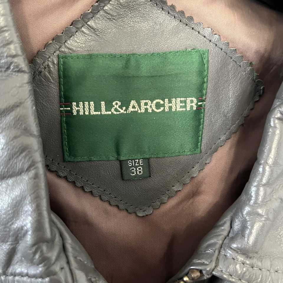 Chaqueta Bomber Hill & Archer Hombre Vintage Cuero Gris Talla 38 Excelente Estado Foto 4 de 4