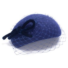 Teardrop Elegant Navy Blue Velvet Women Wool Fascinator Knot Tam Casque Hat T497