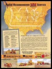 1948 Minneapolis Moline Nationwide Service Map NEW METAL SIGN: 9x12" Ships Free