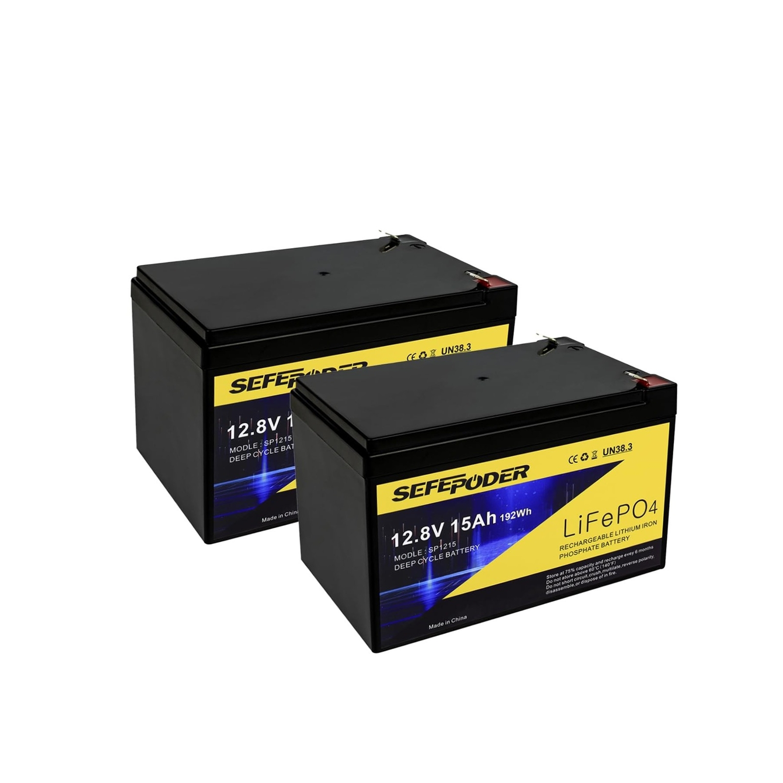 2 Pack 12V 15Ah LiFePO4 Deep Cycle Battery, 2000+ Cycles Rechargeable Battery...