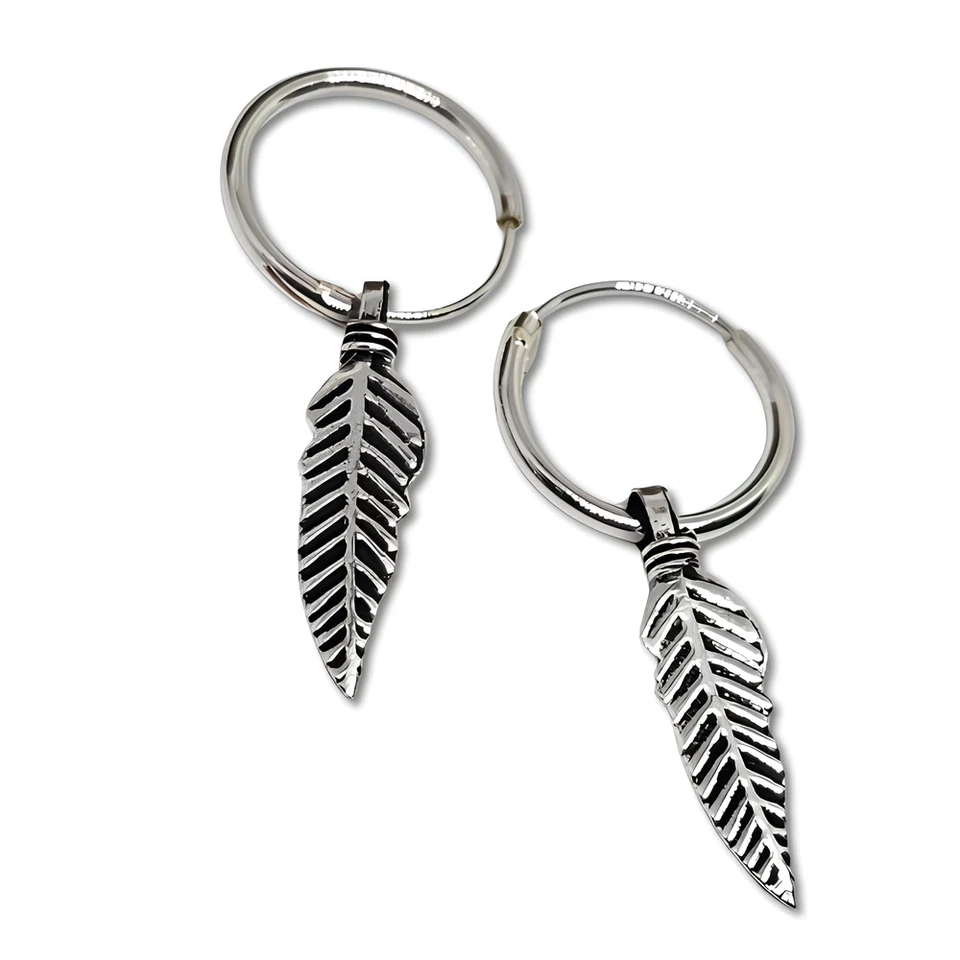 Pendientes de plumas de plata de ley 925 de 12 mm con bisagras pendientes de ángel joyería Foto 3 de 4