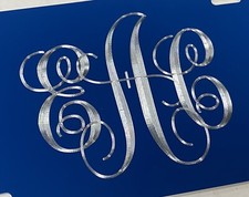 Engraved Custom Personalized Monogram Diamond Etched License Plate Blue Car Tag