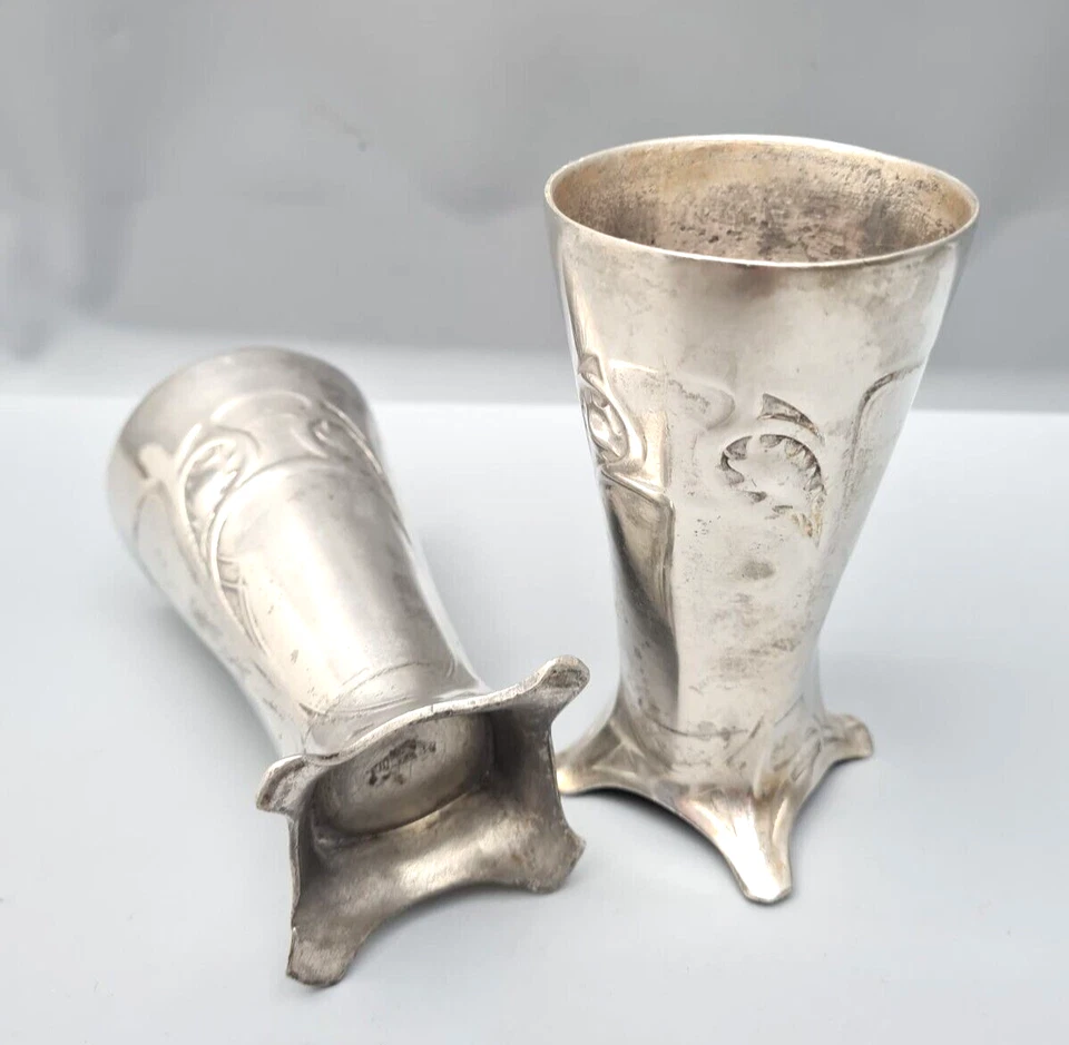 Antiguo par de tazas de vasos Art Nouveau Jugendstil WMF plateados Foto 2 de 4