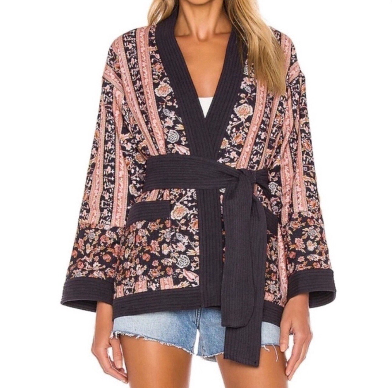 Cleobella Reversible Patchwork Mixed Print Kimono… - image 1