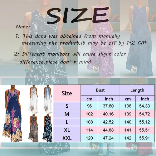 Womens Plus Size Cotton Sleeveless Long Maxi Dress Casual Loose Sundress - Picture 17 of 38