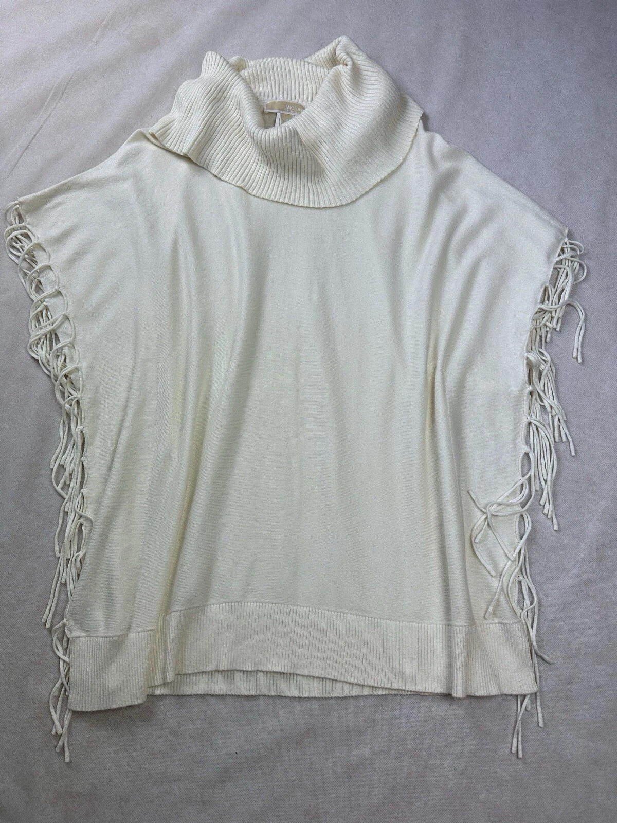 Michael Kors Fringed Womens Poncho Sweater Jumper Top Cream Tassels Size Medium