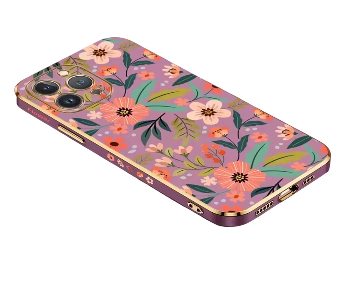 Luxury Wildflower Floral Gold Pink Rose iPhone Case for 7 8 XR 11 12 14 15 Plus Pro