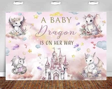 7x5ft A BABY DRAGON IS ON HER WAY BABY SHOWER  Birthday backdrop,  photo booth