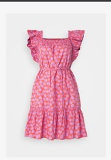 Gap Women’s Lavender And Coral Flutter Sleeve Square Neck Dress Size Large ￼