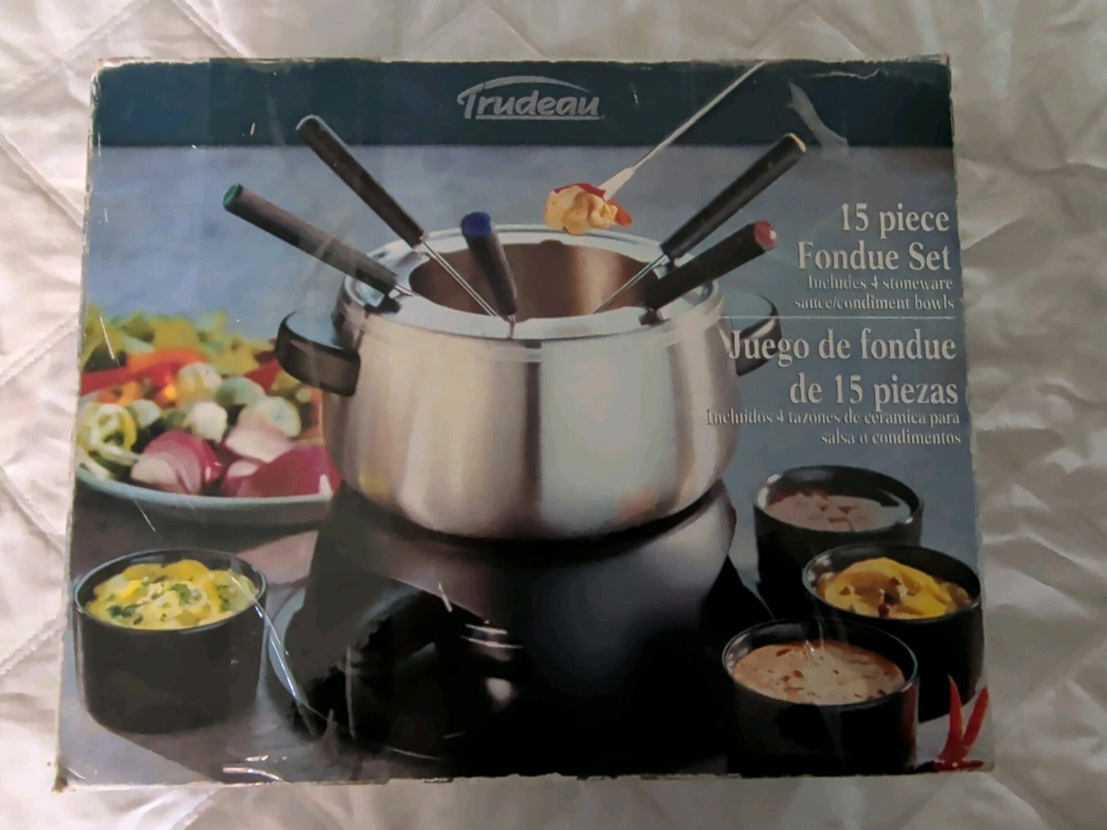 Trudeau 15-pc Stainless Steel Fondue Set With Stay Cool Handle 4 Stoneware Bowls