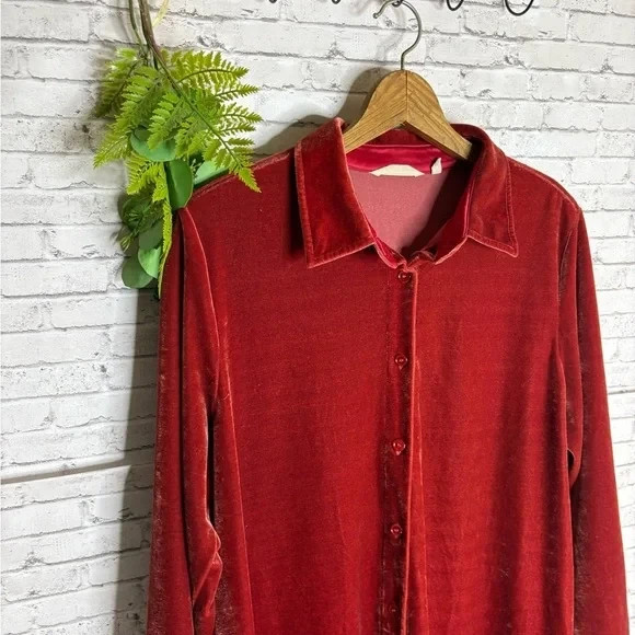 Soft Surrounding Orange Velvet Button Down Tunic … - image 2