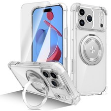 For iPhone 17 Pro Max/16/15/14/13 Magnetic Clear Ring Stand Case Glass Protector