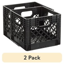 Heavy Duty 16QT Plastic Milk Crate Black Storage Basket with Handles 2 Pack