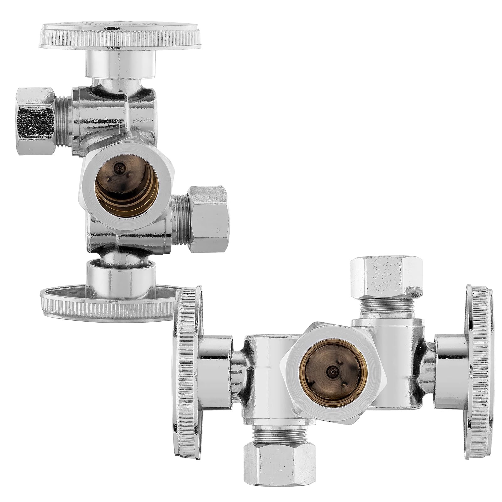 2 PCS 5/8 OD x 3/8 OD x 3/8 OD Dual Shut Off Angle Valve Plumbing Fittings