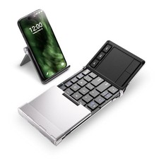 Foldable Keyboard, BK08 Foldable Bluetooth Keyboard with Touchpad, Aluminum B...