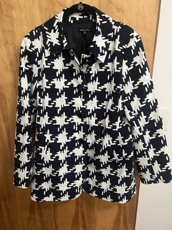 Rafaella Studio Car Coat Jacket Sz 10 Navy Blue & White
