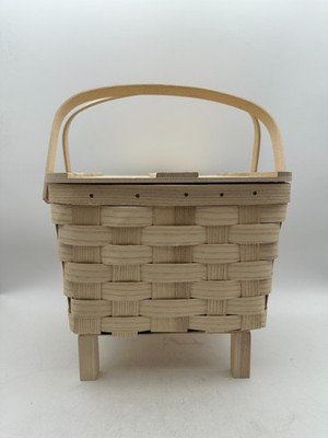 Peterboro Basket Co Picnic Basket Wood Lidded Carrier Two Handles